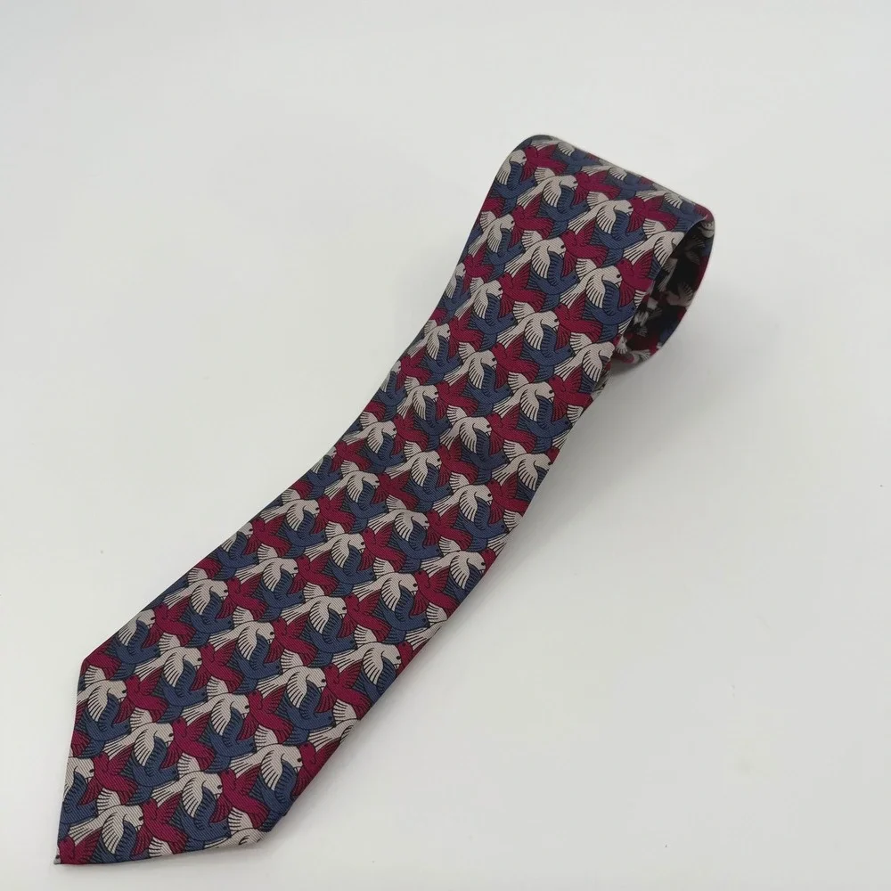 Vtg 90s M C Escher Mens Silk Tie Boxelder Company Birds Tessellation Art Necktie